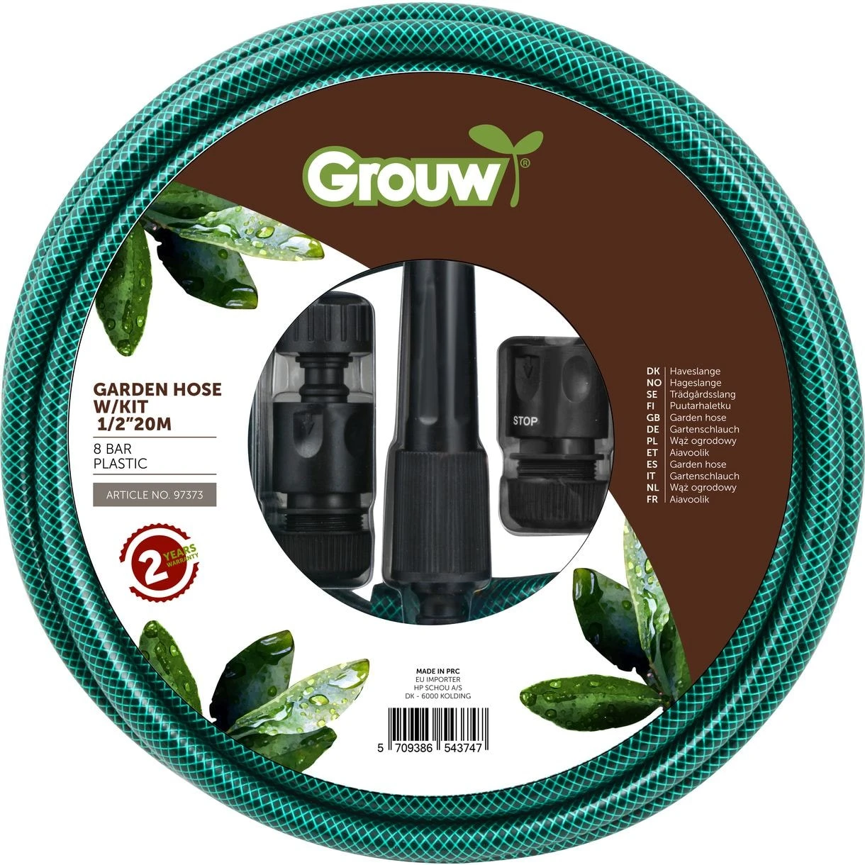 Grouw Slangset Vatten 20 M 1/2 Tum Med Kopplingar